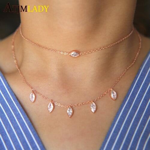 2020 New Wedding Engagement Fashion Jewelry Marquise Cubic Zirconia Cz Drop Charm Statement Double Layer Elegant Necklace