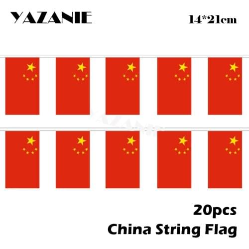 YAZANIE 14*21cm 20PCS 5Meter Chinese Polyester String Flag Hanging China Chinese National Flag Banner Festival Home Decoration