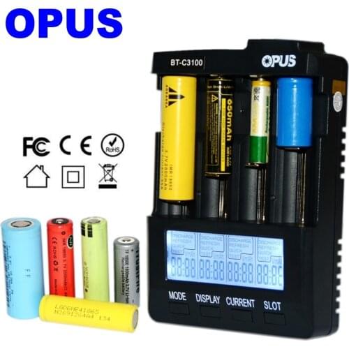OPUS BT-C3100 Digital Intelligent 4 Slots LCD Battery Charger For Li-ion NiCd NiMH AA AAA 10440 18650 Rechargeable Batteries