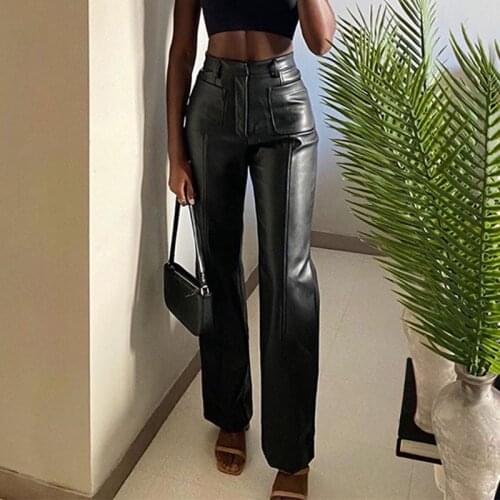 PU Leather Pants Y2k Wid Leg Pants For Women Clothing 2021 Punk Goth Trouser Fashion Sweatpants Vintage Fairy Grunge Capri Pants