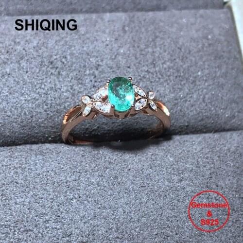 SHIQING Nature Emerald real gemstone butterfly sterling silver classical rings for women lady