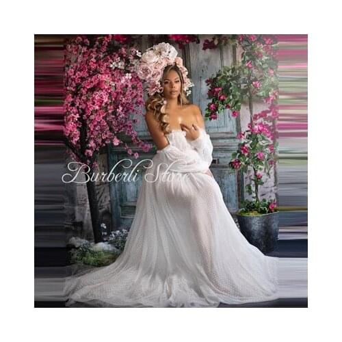 Off The Shoulder Tulle Maternity Women Dresses To Photo-Shoot Puff Sleeves Sexy See Thru White Summer Dress Vestidos Plus Size