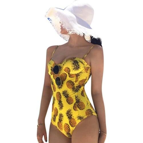 2018 Sexy Pineapple Push Up One-piece Backless Print Retro Triangle Swimsuit Swimwear Womens Swimming Suit