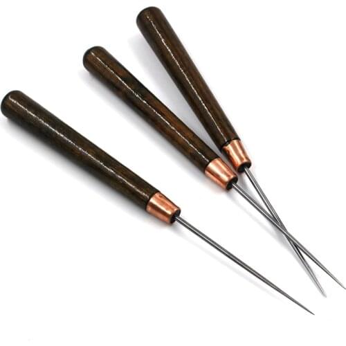 1pcs Slender Bark Color Handle Awl Leather Straight Awls Hole Puncher Drills Sewing Lines Pick Awls Leather Punching Tools