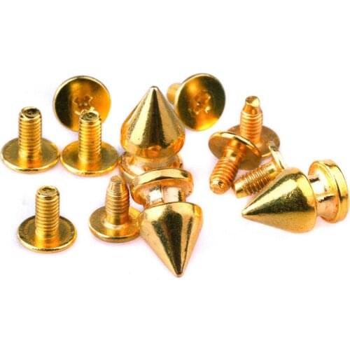 100sets 8*12mm Golden Cone Spots Metal Studs Leathercraft Rivets Bullet Spikes Punk Spike Rivets for Leather