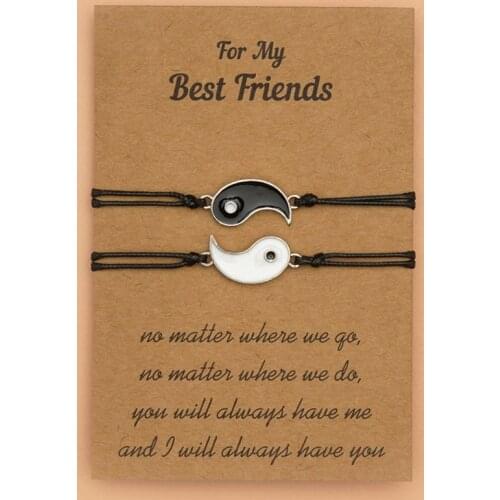 2 Matching Yin Yang Adjustable Cord Bracelet for friendship Relationship Boyfriend Girlfriend Best Friend Bracelets U90F