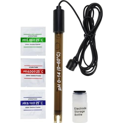 200cm Replacement pH Electrode with Calibration Powder, Highly Accurate Probe w/ BNC Connector for Continuous Liquid Measurement