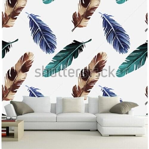 Custom 3D murals, Hand painted colorful feathers on white background.,living room sofa TV wall bedroom wallpaper