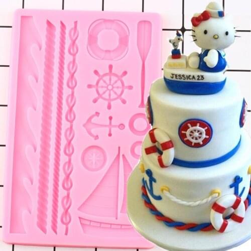 3D Boat Anchor Hemp Rope Silicone Molds DIY Paddle Wave Cupcake Topper Fondant Cake Decorating Tools Candy Clay Chocolate Moulds