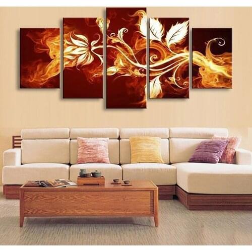 5 Pieces Wall Art Canvas Painting Fire Flowers Poster Abstract Modular Modern Living Room Decoration Framework Pictures