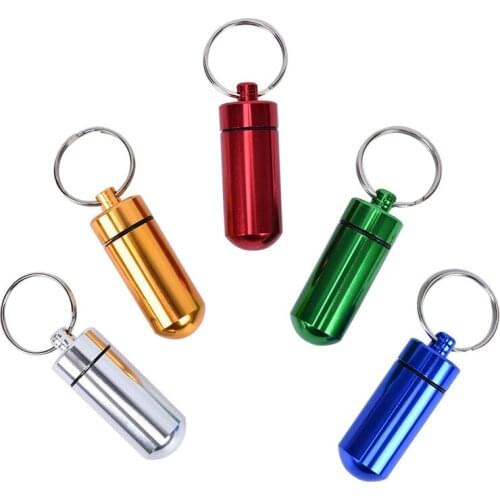 Keychain Pill Storage Box Bottle Case Holder New High Quality Portable WaterProof Mini Blue Aluminum