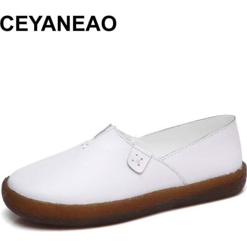 CEYANEAOLargesize genuineleather woman shoes mother flat shoes casual fashion lace woman shoes women flat breathable comfortable