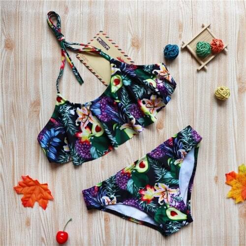 Childrens Swimsuit Summer Avocado Fruit Swimsuit Ruffle Girls Swimsuit 2021bikini