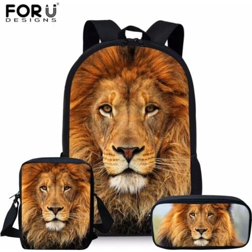 FORUDESIGNS 3Pcs/set Lion Printing Polyester School Bags for Teenage Girl Boy Student Carry on Bags Female Backpack mochila