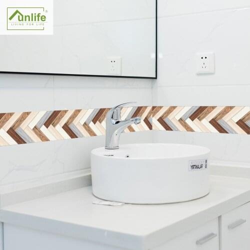 Funlife® Brown Herringbone Eco-Friendly PVC Wall Borders Removable Tile Stickers Waterproof Wall Stickers for Kitchen Bathroom