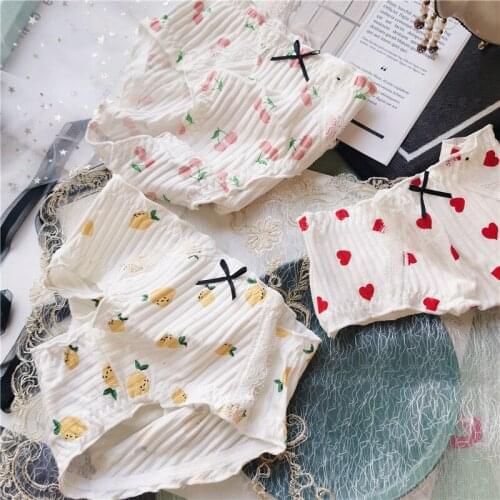 Kawaii Sweet Underwear For Girl Lovely Fruit Cotton Printed Coast Lace Womens Panties Sexy Lingerie Seamless Chiffons Cute
