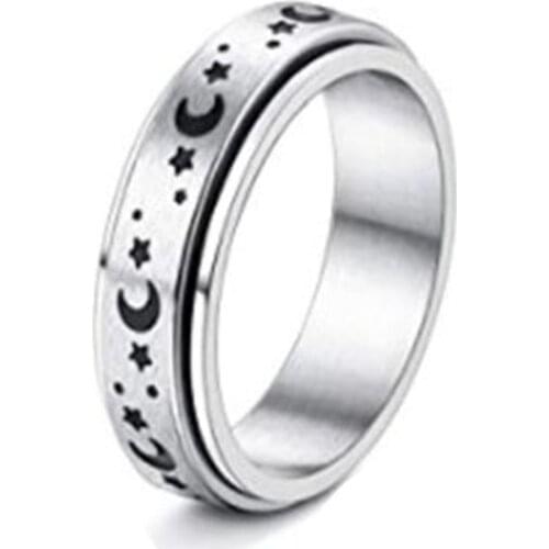 Spinner Rings for Women Men Stainless Steel Promise Fidget Band Rings Set Sun Moon Star Meditation Rings Dropship Punk Jewelry