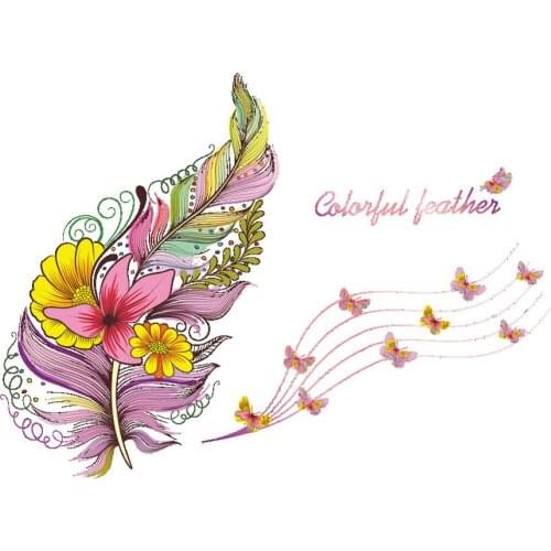 Colourful 3d Flower Feather Butterfly Wall Stickers Home Decoration Living Room Pvc Wall Decals Diy Mural Art Poste