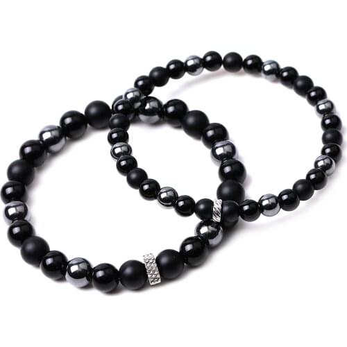 Fashion His and Hers Long Distance Relationship Black Hematite Couples Bracelets Jewelry Gifts