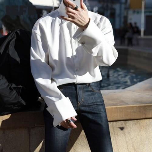 IEFB Mens Wear Design Cuffs Long Sleeve Shirts Handsome Shirt Korean Fashion Casual Loose All-match Tops Male Streetweawr Y2240