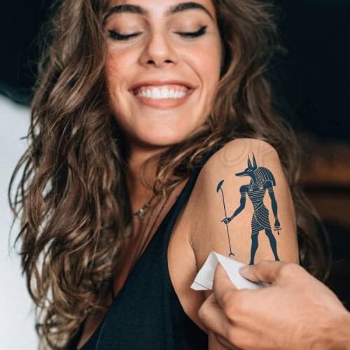Juice Tattoo Sticker Anubis Wolf Man Greek mythology Element Makeup Water Transfer Fake Tatoo for Women Men Kids 5 -15 Days