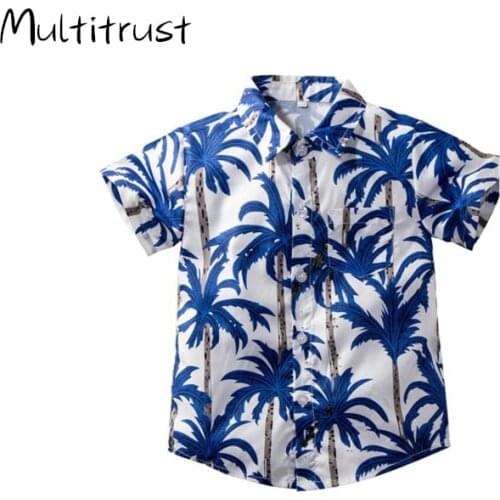 Multitrust 2020 Newly Summer Toddler Baby Boys T Shirts Tops Floral Print Short Sleeve Single Breasted Blue Shirts Tops