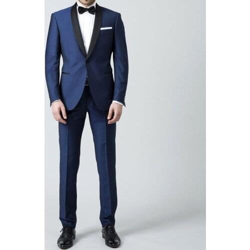 Newest Groomsmen Blue Groom Tuxedos Shawl Black Lapel Men Suits Wedding/Prom Best Man Blazer ( Jacket+Pants+Tie )