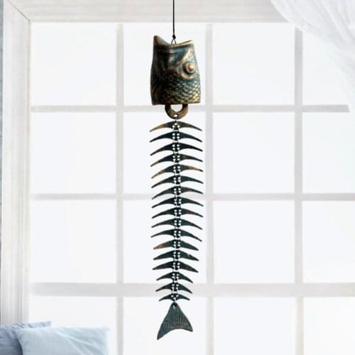 Wind Chime Fish Bone Design Hanging Metal Pendant Home Decor Ornament for Garden