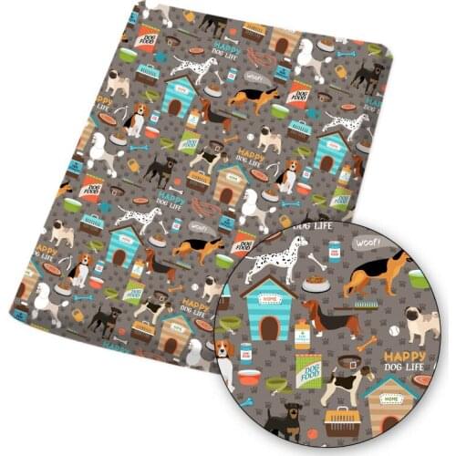 Polyester Cotton Fabric Cartoon Dogs Printed Customizable Cloth Sheet For DIY Mask/Dress/Bag Materials Home Textile 45*145cm 1pc