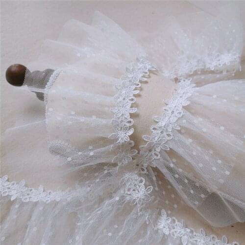 Factory Direct 12cm 2meter/lot White Mesh and Lace 2Layer Pleated Lace Trim Baby Doll Sweater Lace Beautiful X247