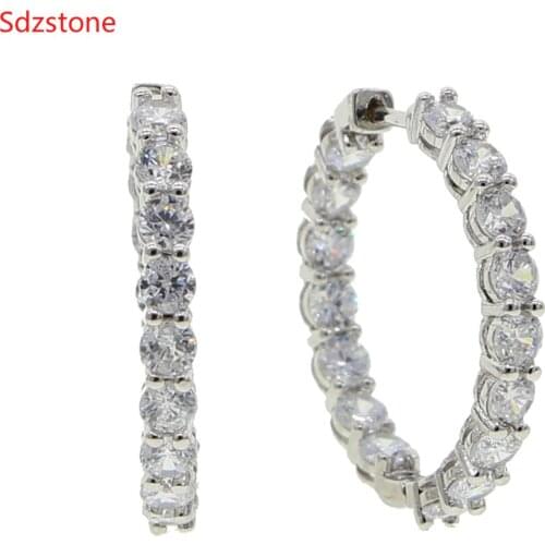 Zirconia 32mm Large Hoop Earrings Big Smooth Circle Earrings Basketball Brincos Celebrity Brand Loop Earrings For Women Ear