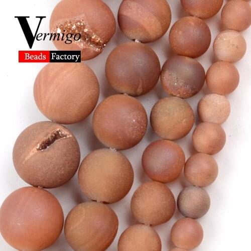 Champagne Gold Drusy Agates Stone Loose Round Beads for Jewelry Making 6mm-12mm Spacer Beads Diy Bracelet Necklace Accessories