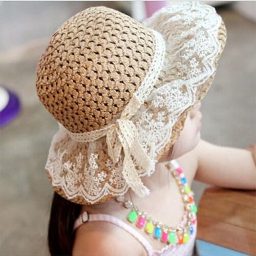 Fashion Parent-child Girl Cute Bow Sun Hats Womens Straw Beach Hat with Wide Brim Ladies Shade Hat Summer Sun Protection Hat
