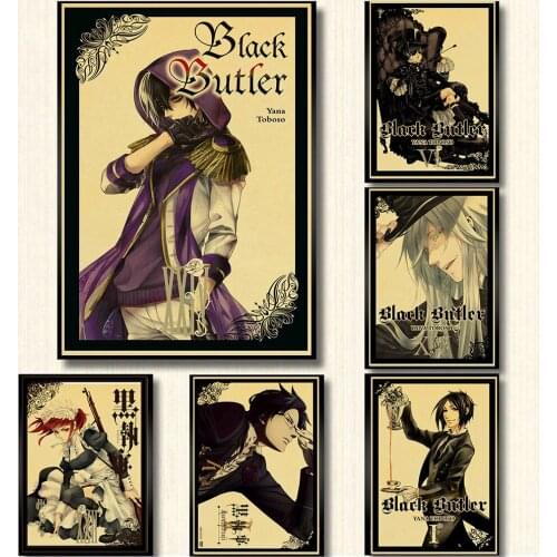 Vintage Wall Art Anime Retro Poster Home Living Room Bar Cafe Decor Wall Print Canvas Painting Abstract Japanese Black Butler