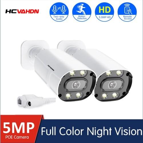 HCVAHDN 5MP POE IP Bullet Camera Color Night Vision Two Way Audio CCTV Security Camera Outdoor Wired Waterproof