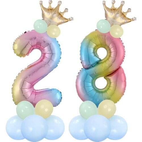 17pcs/set rainbow number aluminum foil balloon 32 inch balloon crown number balloon wedding birthday decoration party suppl