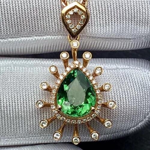 Fine Jewelry Real 18K Gold 100% Natural Green Tourmaline 2.6ct Female Diamonds Gemstone Diamond Womens Pendants Necklaces