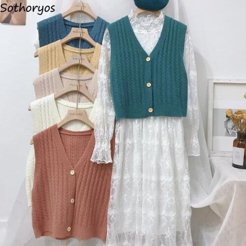 Women Sweater Vests Solid V-neck Twist Knitting Elegant Tender Stylish Casual All-match Single Breasted Daily Cozy Jumpers Retro
