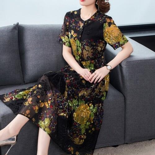 Summer Blak Floral Beach Chiffon Midi Dress 2021 Vintage Casual 3XL Plus Size Vacation Dress Elegan Women Bodycon Party Vestidos