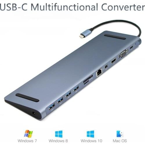 12 Potr USB-C HUB Type-C to PD 4K HDMI MiniDP VGA SD/TF Reader RJ45 Ethernet USB3.0 3.5mm Multifunction Adapter for MacBook Pro