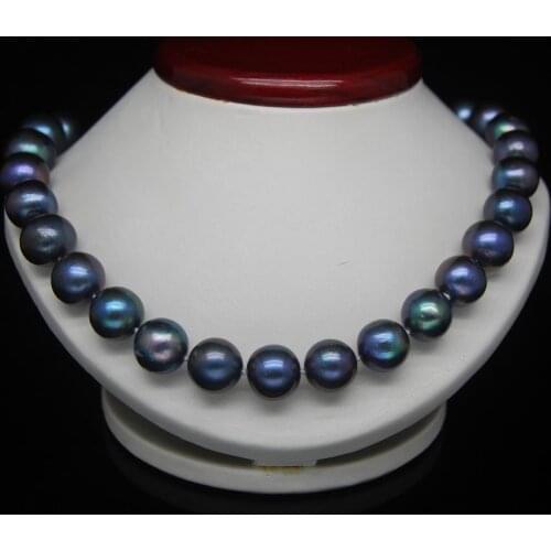 18''10-9 MM TAHITIAN BLACK BLUE PEARL NECKLACE 925silver