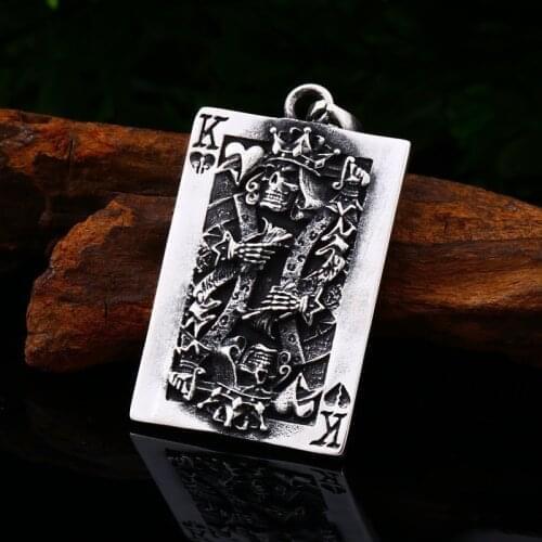 2020 New exaggerated playing card king K skull pendant necklace for men sliding metal skeleton pendant accessories party jewelry