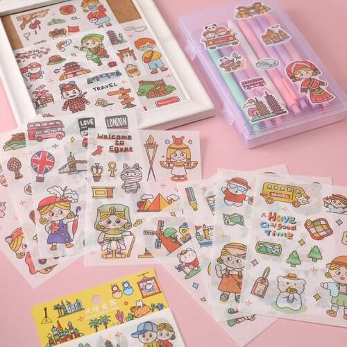 4sheets Cute Girl Decorative Sticker Books Scrapbooking DIY Note Paper and PVC Sticker Flakes Stationary Office
