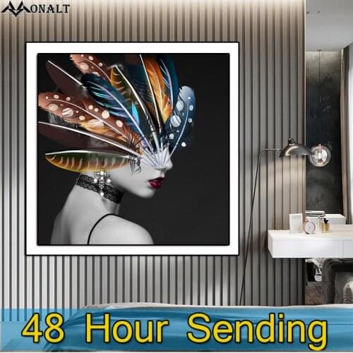 Canvas Abstract Art Print Colorful Feather Women Canvas decorativas Nordic Figure Painting Picture Wall Art Living Room Poster