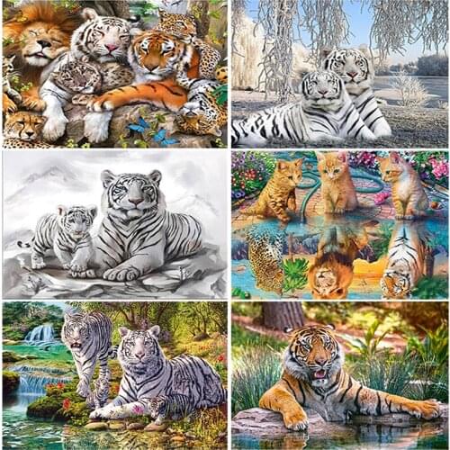 5D DIY Diamond Painting Tiger Diamond Embroidery Cross Stitch Full Round Drill Animal Mosaic Rhinestones Art Wall Home Decor