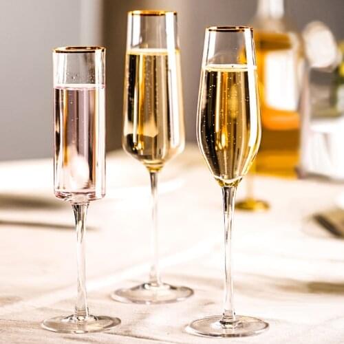 Gold Trim Champagne Flute Glasses Cocktail Glasses Elegantly Designed Hand Blown, Lead Free, Champagne Cups