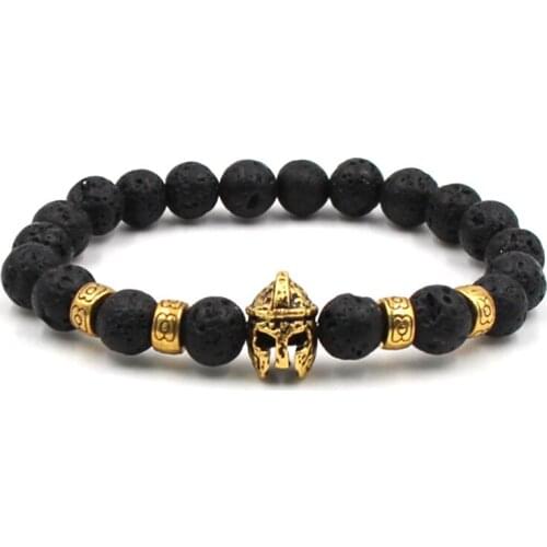 Natural Stone Bracelet Black Lava Knight Helmet Mens Bracelets Howlite Goldstone pulseras bransoletki