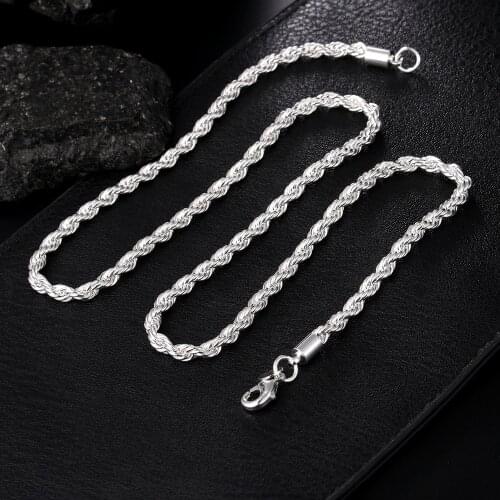 BAYTTLING 925 Sterling Silver 4MM Rope Chain 16/18/20/22/24 Inch Long Necklace For Women Men Fashion Jewelry Necklaces Gifts