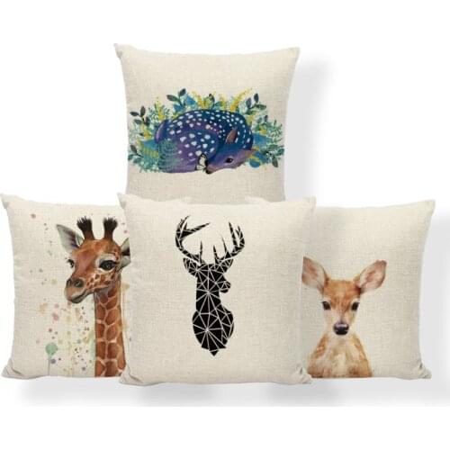 Lucky Deer Antlers Cushion Cover Animal Giraffe Pillow Butterfly Diamond Nautical Car Holiday Gift Throw Pillow 45Cm Linen Cheap