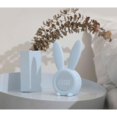 Cute Bunny Ear LED Digital Alarm Clock Electronic USB Sound Control Rabbit Night Lamp Desk Clock Home Decoration